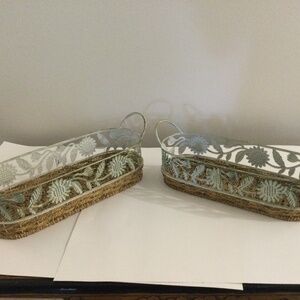 Baskets - 2 nesting decorative baskets with wicker base and metal upper
